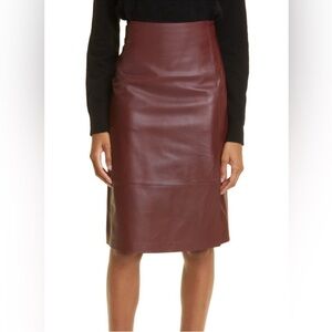 Vince Tailored Leather Skirt in Dark Cinnamon Stick